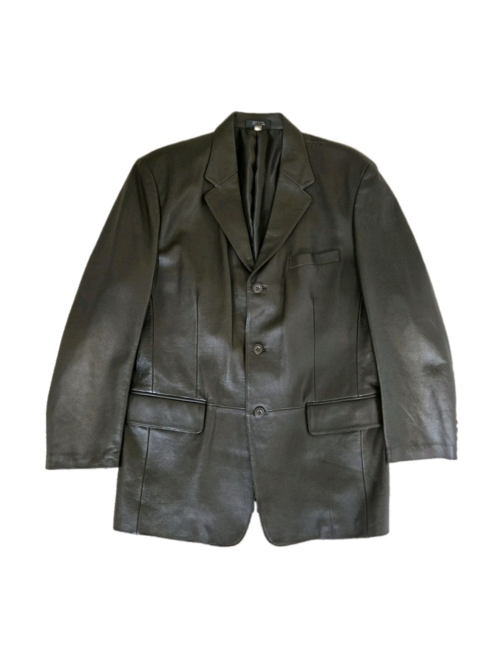 Brown Leather Blazer Jacket Mens Medium 3 Button Single Breasted Preppy Classic